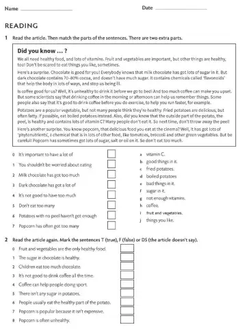 Think 1 A2 Unit 4 Test Reading