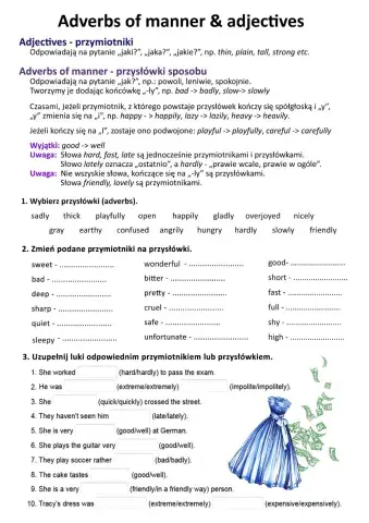 Adverbs of manner, adjectives