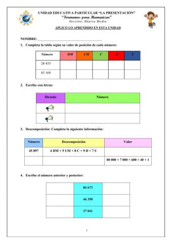 Números de hasta cinco cifras Unidad 1