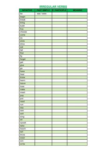 Irregular verbs