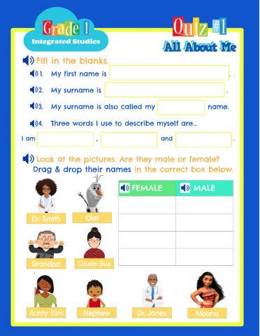 Gr. 1 Integrated Studies Quiz 1