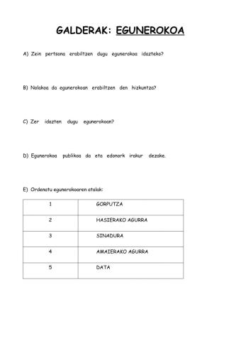 Egunerokoa: galderak