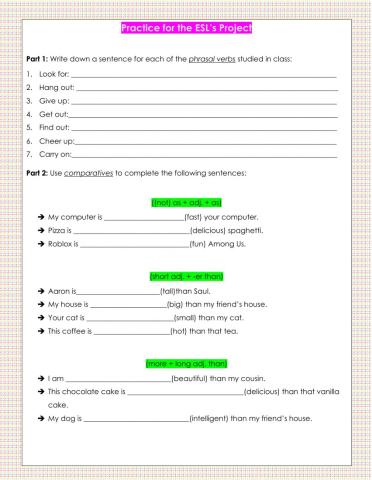 Practice for ESL's Project 3°