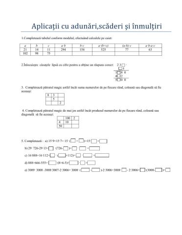 Aplicatii cu adunari ,scaderi ,inmultiri