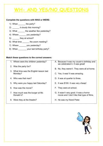 Wh- and yes-no questions. Past-to be