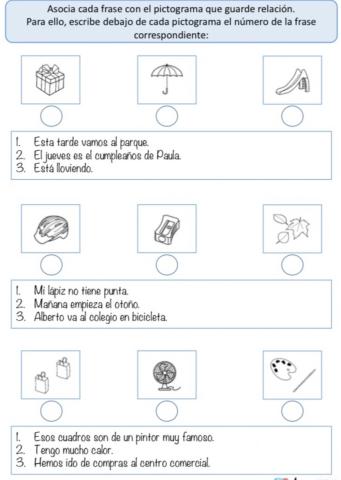 Lee las frases y relaciónalas con el dibujo que corresponda