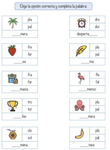 Encuentra la sílaba que falta y escríbela