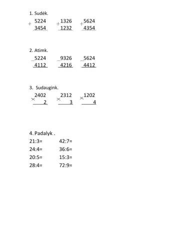 Veiksmai iki 10000. Lengvi atvejai