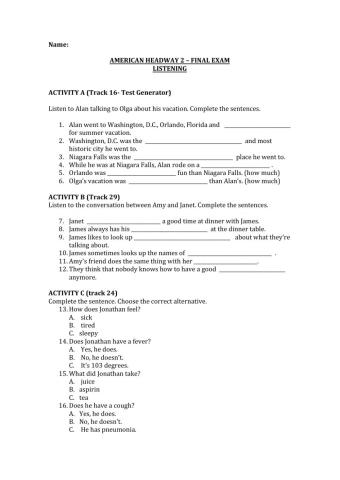 AH 2 FINAL EXAM LISTENING