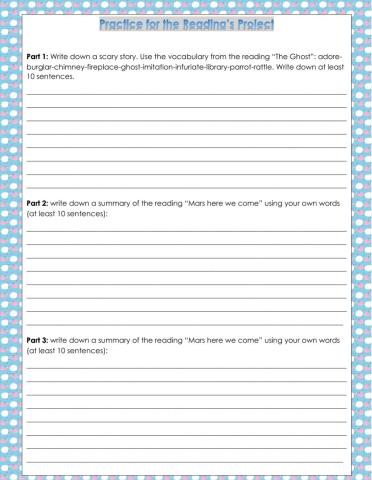 Practice for Reading's Project 3°