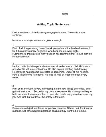 Writing topic sentences