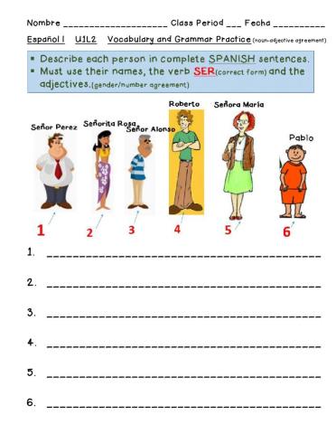 Descriptions-Nouns-Adjectives Agreement