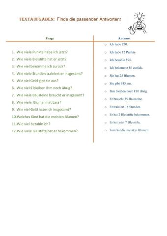 Wie antwortet man auf Textaufgaben?