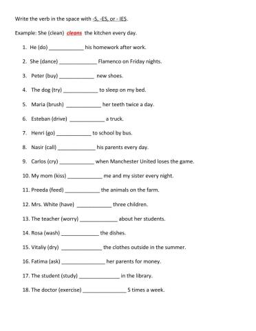 Verbs in 3rd Person Singular Cloze