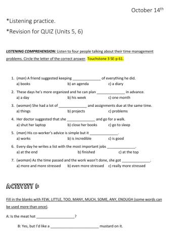 4th Intermediate-Revision for Quiz (Units 5,6) 2020