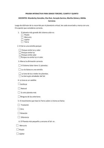 Prueba interactiva para grado tercero, cuarto y quinto
