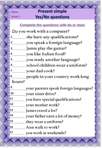 Yes no questions present simple