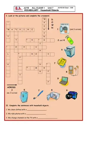 Ju1b unit 7  - vocabulaty household objects