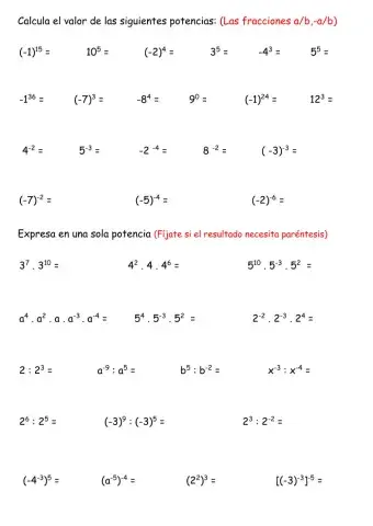 Potencias base y exponente enteros