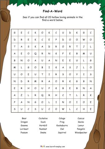 A Hollow is A Home - Find-A-Word