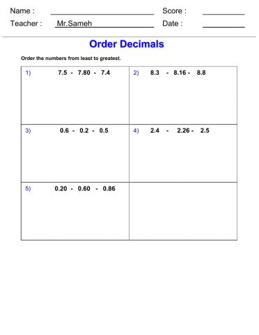 Decimals Ordering