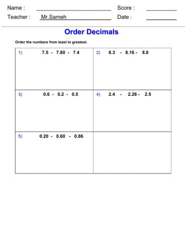 Decimals Ordering
