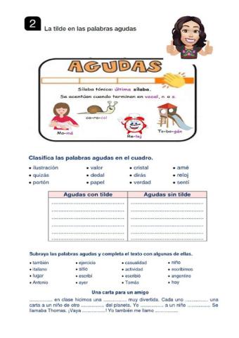 Palabras agudas Con y sin tilde