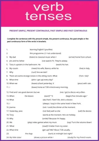 Present simple, present continuous, past simple and past continuous