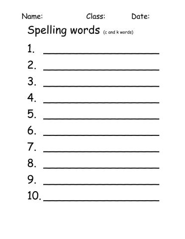 Spelling c and k 10 words