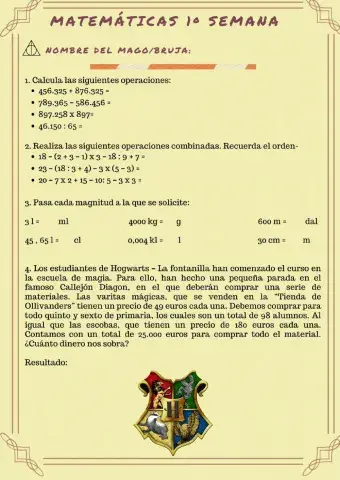Ficha Harry Potter Matemáticas 1