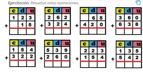 Suma de números de tres cifras sin agrupar