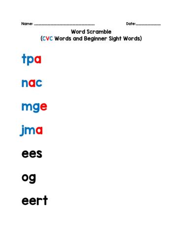 Word Scramble - CVC Words