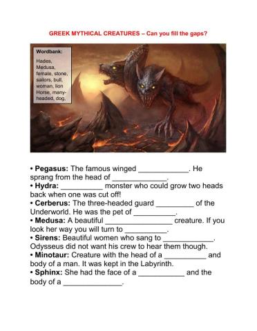 Mythical Creatures Gap Fill