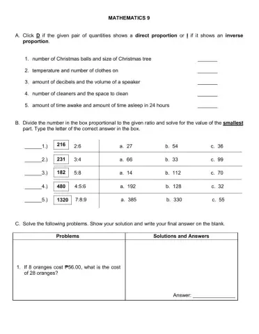 Ratio and Proportion QUIZ