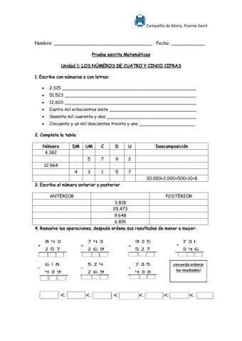 Prueba de matemáticas tema 1