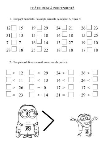 Compararea numerelor de la 0 la 31