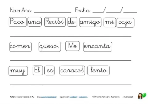 Ordenar oraciones: dictado de oraciones cortas