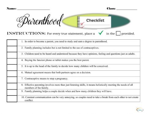 Parenthood Checklist