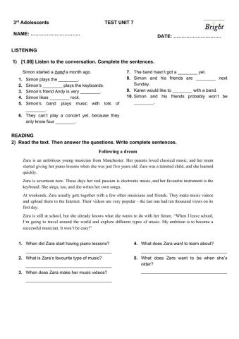 3rd Adolescents  - Test unit 7