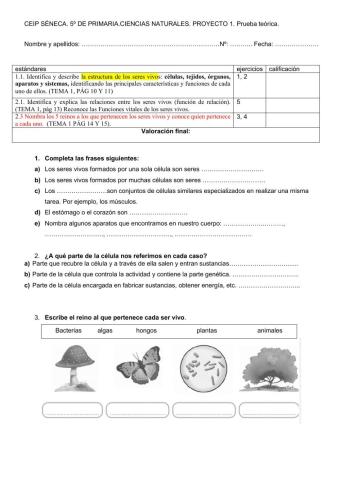 Examen de c. naturales los seres vivos