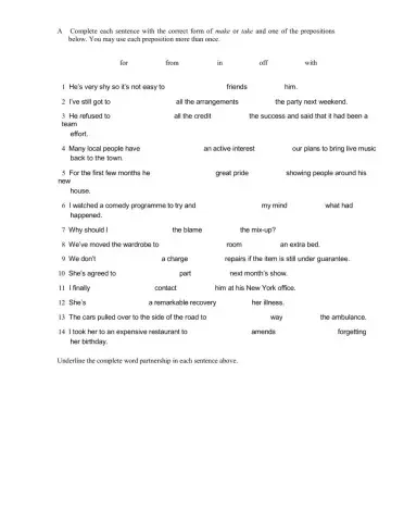 Collocation sentences with make and take