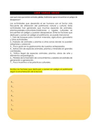 Lectura comprensiva peligros del patrimonio