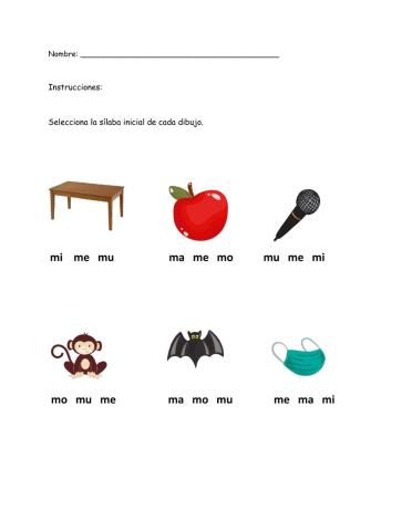 Sílaba inicial Letra Mm