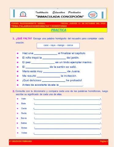 Palabras homógrafas y homófonas