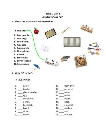Basic 1 Unit 3 Articles a-an