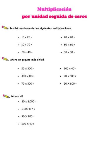 Multiplicación- unidad seguida de cero