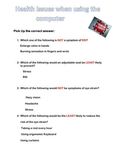 Health issues when using computers