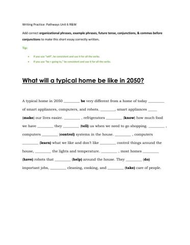 Level 4 Unit 6: organizational phrases, example phrases, future tense, conjunctions, - commas before conjunctions