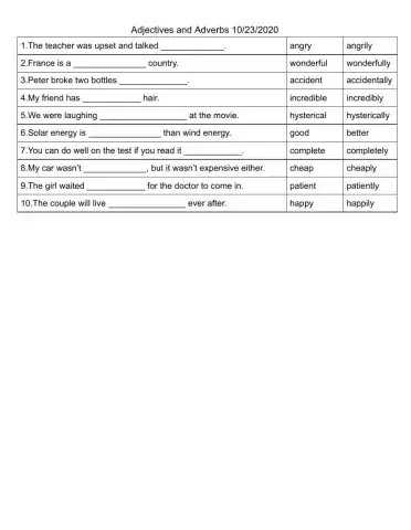 Adjectives and Adverbs 2 10-23-2020