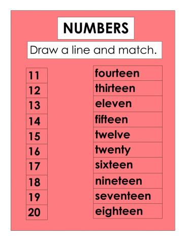 Numbers from11 to 20